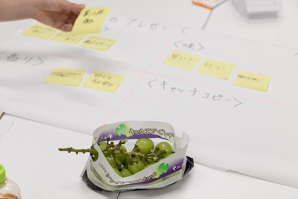 ぶどうの特徴を付箋で整理している様子の写真
