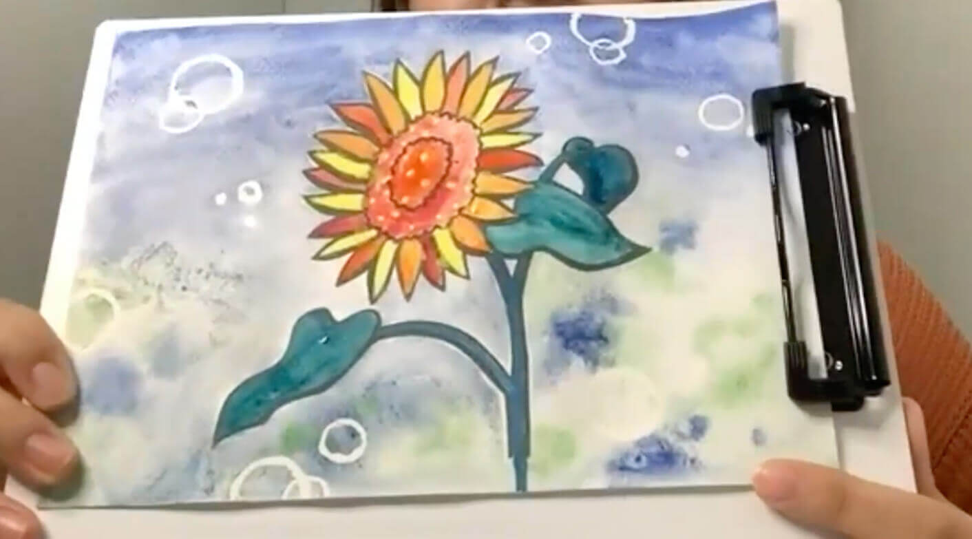 高校生が描いた蓮の花とひまわりの絵